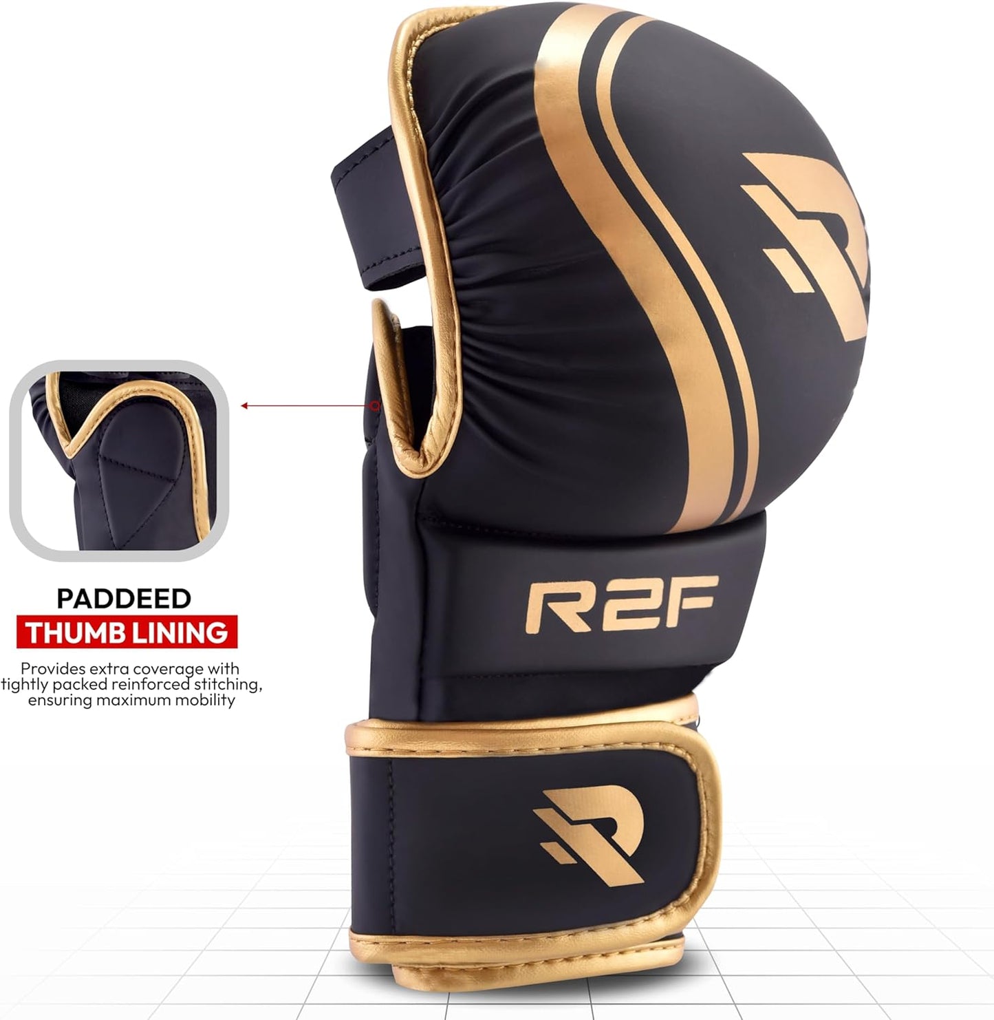 R2F Raven Noir MMA Gloves Martial Arts Vegan Leather UFC Cage Fighting