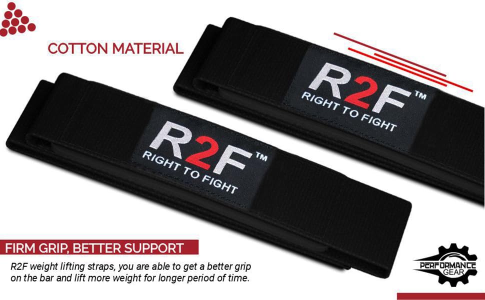 R2F Lifting Straps - Wrist Supports for Gym 5MM Neoprene Padded, Anti Slip 60CM Weight Lifting Straps Bar Grips Gym Straps Workout, Bodybuilding, Soft Cotton, Fitness Strength Training