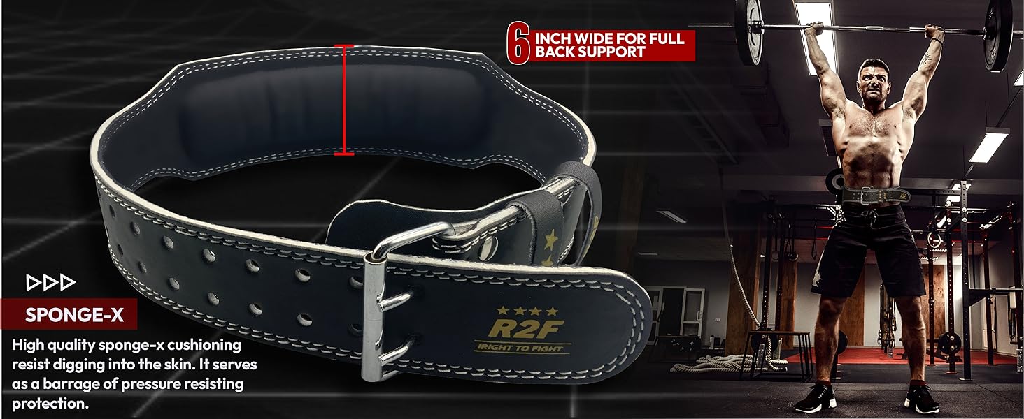 R2F Weight Lifting Belt, Leather, 4’’ Inches Padded, Powerlifting Bodybuilding Deadlifts Lower Back Support, Squats Weights Gym Fitness Accessories, Strength Training Equipment for Men & Women