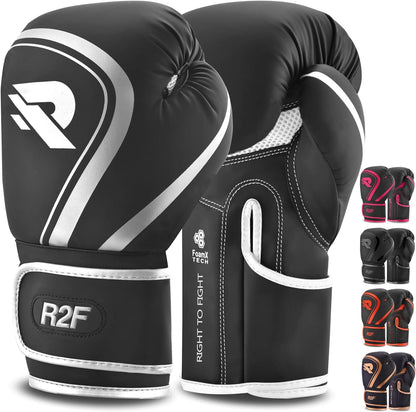 R2F Raven Noir Boxing Gloves Pro Sparring Vegan Leather MMA Kickboxing 10oz, 12oz, 14oz, 16oz