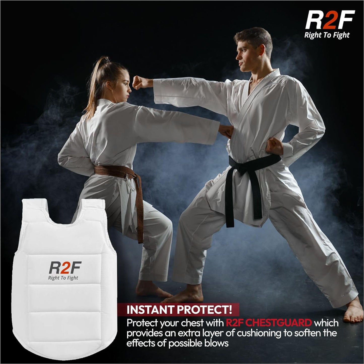 R2F Sports offers high-quality chest guard body protectors for karate training, MMA, and martial arts. These protective gear are designed to provide maximum safety and comfort during intense training sessions. Shop now for reliable and durable chest guards at R2F Sports.