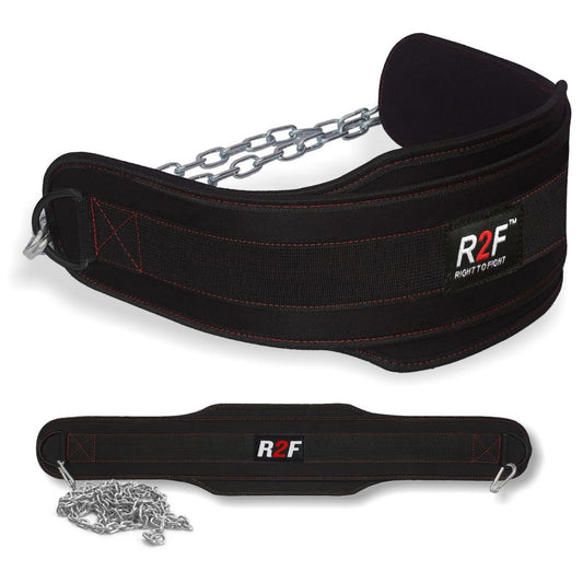Achieve your fitness goals with the Weight Lifting Dip Belt from R2F Sports. This versatile gym training accessory is perfect for pull-ups, bodybuilding workouts, and more. Designed for durability and comfort, it offers excellent support and stability during your weightlifting sessions.