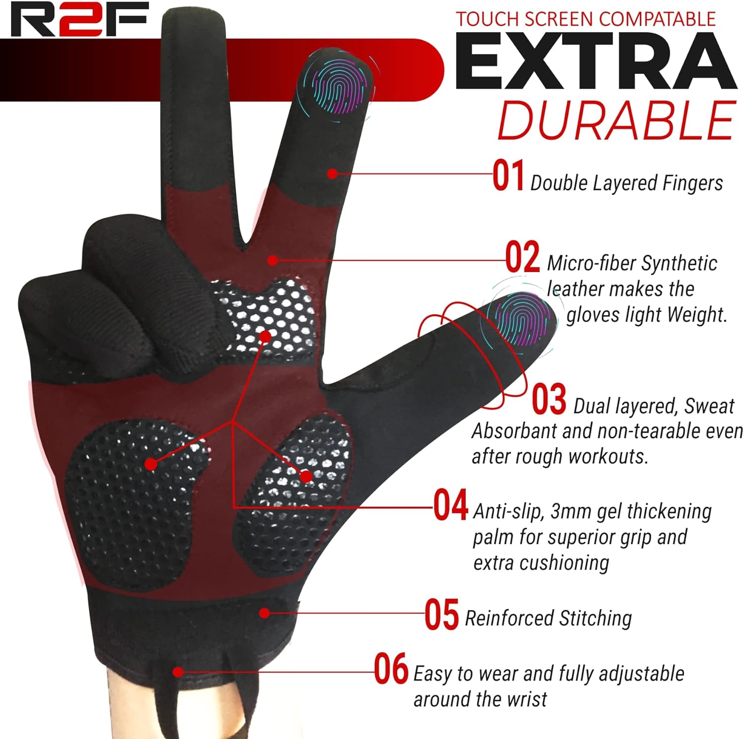 Full Finger Gym Gloves R2F Sports R2FSports