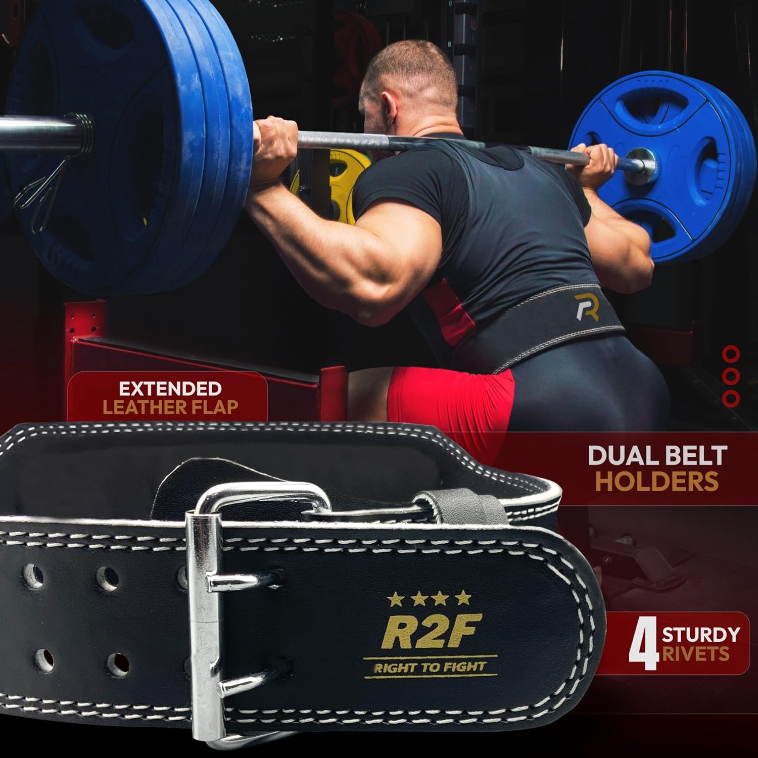 The R2F Sports Weight Lifting Belt is a high-quality leather belt designed for maximum support and comfort. With its 4-inch padded width, it provides excellent lumbar support during heavy lifting sessions. Shop now and take your weightlifting workouts to the next level with R2F Sports.