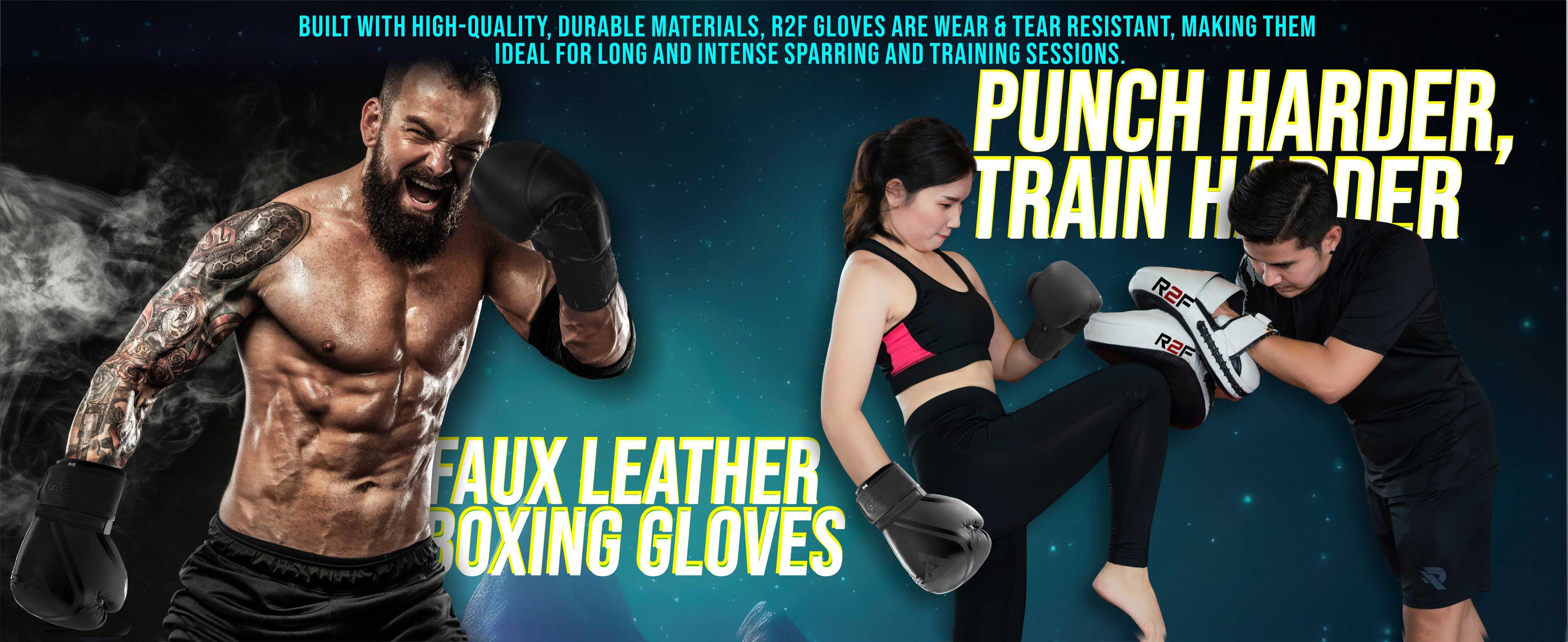 R2F Boxing Gloves, Pro Training Sparring, Leather, Muay Thai MMA Kickboxing, Punching Bag Gloves Focus Pad Mitts, Men Women Adult 10oz, 12oz, 14oz, 16oz