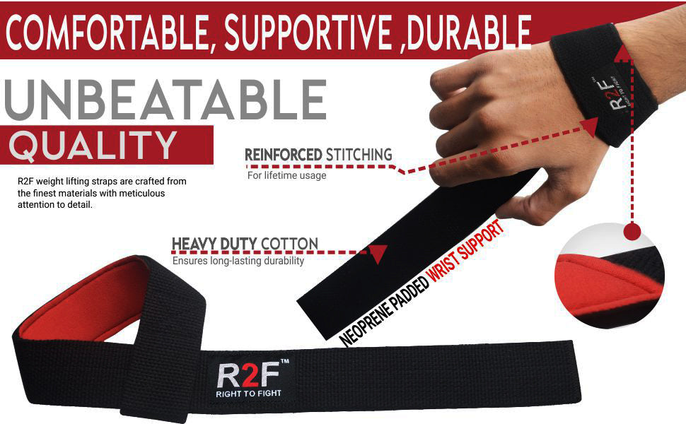 R2F Lifting Straps - Wrist Supports for Gym 5MM Neoprene Padded, Anti Slip 60CM Weight Lifting Straps Bar Grips Gym Straps Workout, Bodybuilding, Soft Cotton, Fitness Strength Training
