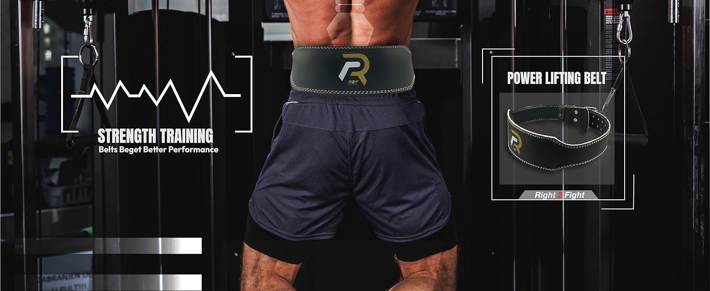 R2F Weight Lifting Belt, Leather, 4’’ Inches Padded, Powerlifting Bodybuilding Deadlifts Lower Back Support, Squats Weights Gym Fitness Accessories, Strength Training Equipment for Men & Women