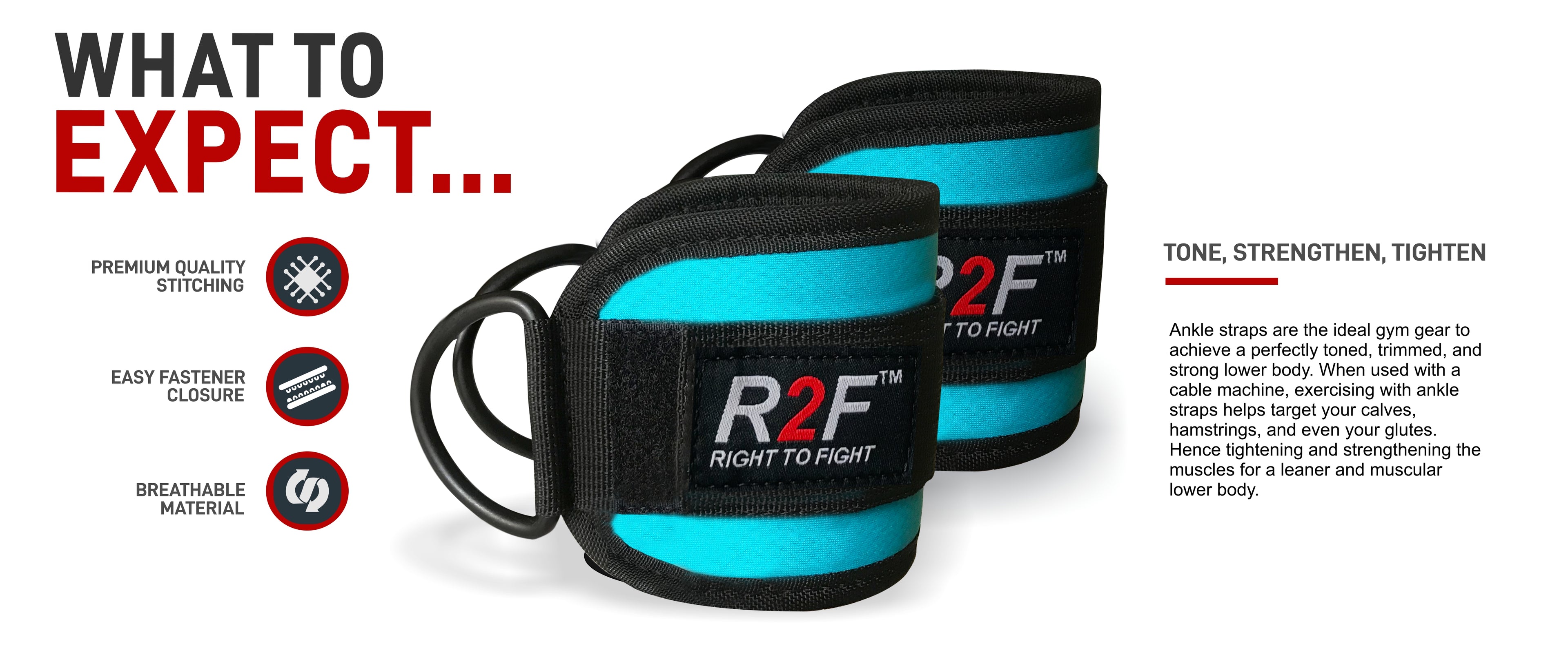 R2F Ankle Straps for Cable Machine Attachments - Pack of 2 Fitness Straps Gym Exercise for Men and Women