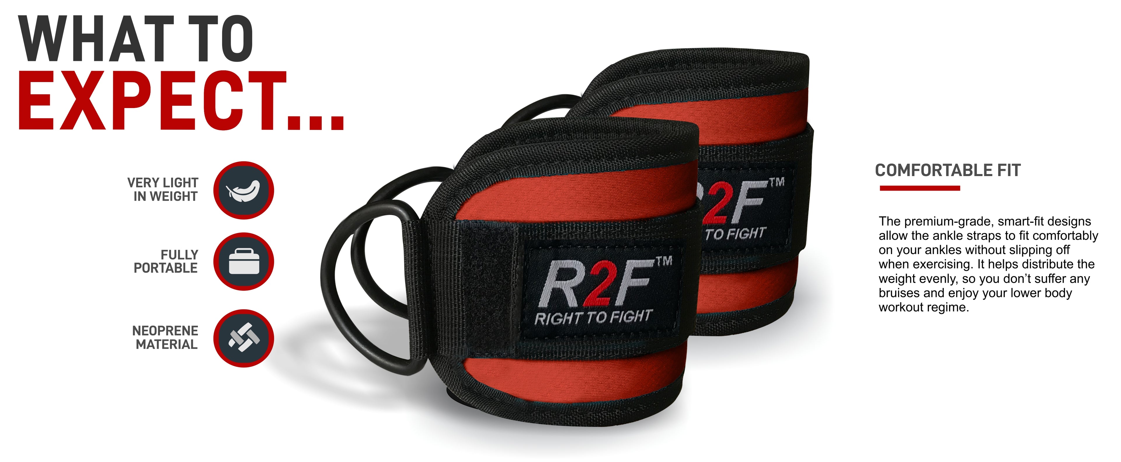 R2F Ankle Straps for Cable Machine Attachments - Pack of 2 Fitness Straps Gym Exercise for Men and Women
